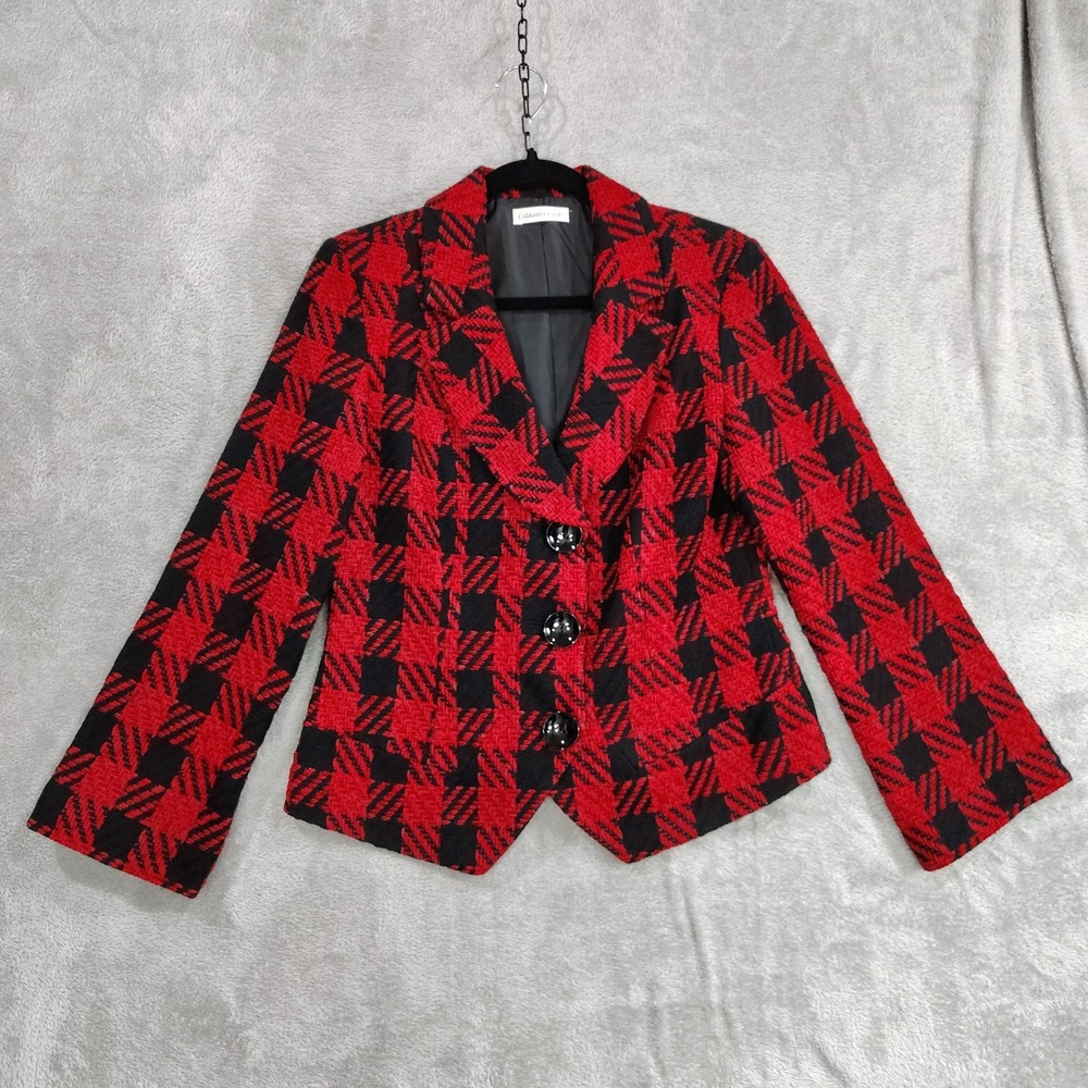 NEW Coldwater Creek Buffalo Check Plaid Blazer Womens Size 10‎  Structured Vtg